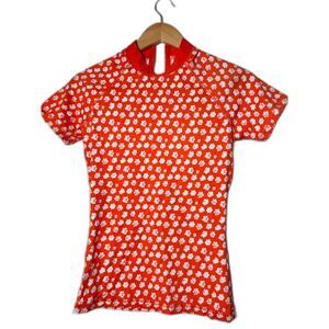 J Crew Rash Guard Swim Top Women's Size Small Orange White Floral Water Sports